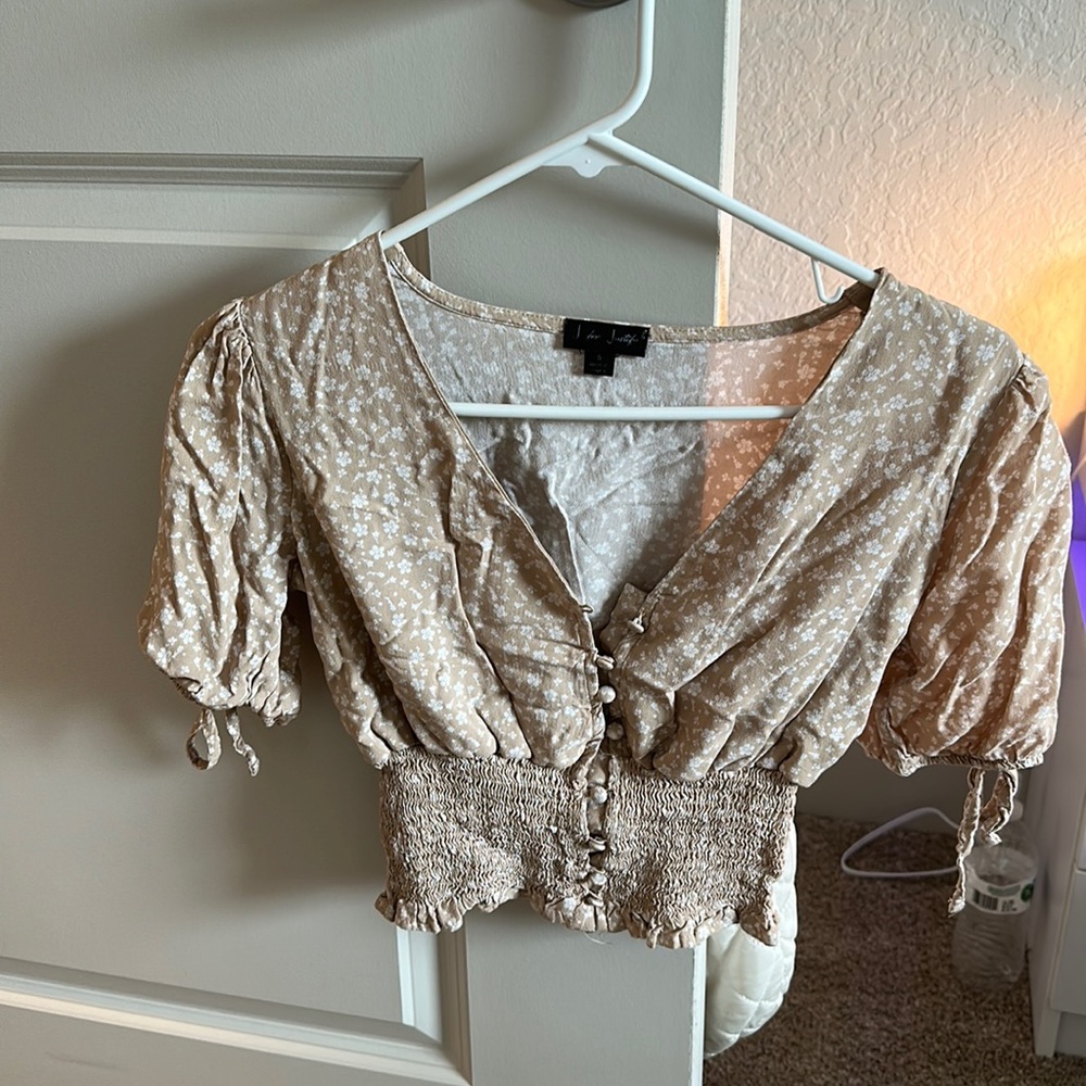 Beige Floral Crop Top